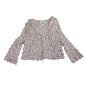 Chelsea‎ & Violet Looped Yarn Fringe Cardigan Sweater Womens L Pink Boho Chic